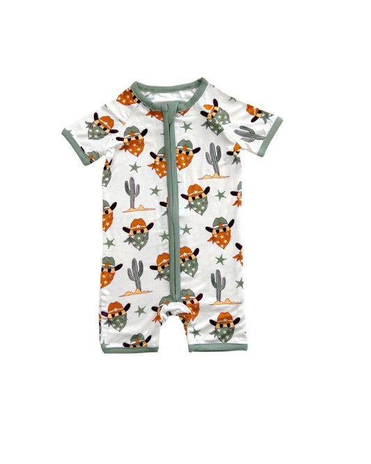 Baby Bamboo Shorty Romper | Smiley Cowboy